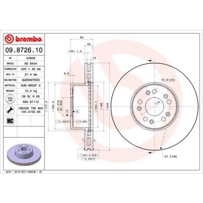Bilde av BREMBO 09.8726.10 Bremseskiver 320 30 5 innvendig ventilert høy karbon med skruer MERCEDES BENZ: S Klasse Sedan