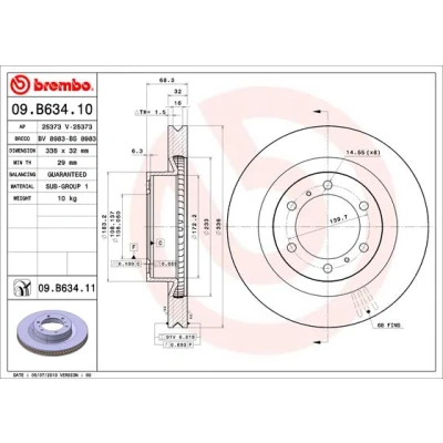 Bilde av BREMBO COATED DISC LINE 09.B634.11 Bremseskiver 338 32 6 innvendig ventilert belagt TOYOTA: Land Cruiser Prado 150