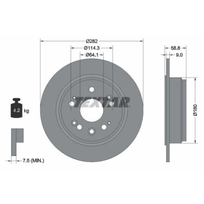 Bilde av TEXTAR PRO 92165703 Bremseskiver 282 9 05/10 114,3 fullt ut belagt uten hjulfestebolt, hjulnav HONDA: CR V 2