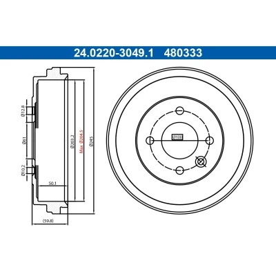 Bilde av ATE 24.0220 3049.1 Bremsetrommel 245,0mm NISSAN: Micra V Hatchback (K14) 1.5 DCI, 1.0 IG T 100, DIG 117, 0.9 LPG, T,