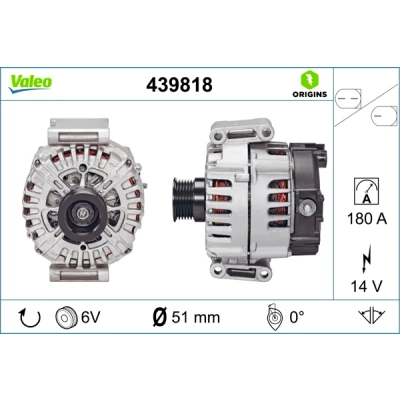 Bilde av VALEO 439818 Dynamo 14V 180A MERCEDES BENZ: Sprinter 3.5 T Van, Vito Mixto, C Klasse modell
