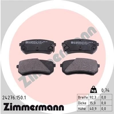 Bilde av ZIMMERMANN 24276.150.1 Bremseklosser med akustisk slitasjevarsel Bildet viser leveranseinnholdet KIA: Picanto II, I, HYUNDAI: i10 I