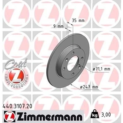 Bilde av ZIMMERMANN COAT Z 440.3107.20 Bremseskiver 247 9 6/4 4 108 fullt ut belagt PEUGEOT: 307 SW, Hatchback, Stasjonsvogn, CITROËN: C4 I Hatchback