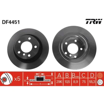 Bilde av TRW DF4451 Bremseskiver 296 10,5 5 120 fullt ut spraylakkert BMW: 3 Sedan, Coupé, 1 Hatchback
