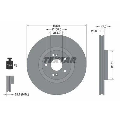 Bilde av TEXTAR PRO+ 92174005 Bremseskiver 308 28 05/07 108 utvendig ventilert belagt høy karbon uten hjullager, hjulfestebolt, hjulnav