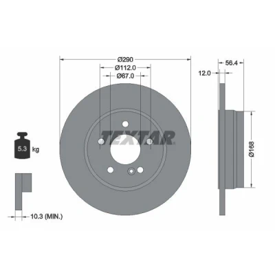 Bilde av TEXTAR PRO 92091103 Bremseskiver 290 12 05/06 112 fullt ut belagt uten hjulfestebolt, hjulnav MERCEDES BENZ: E Klasse T modell