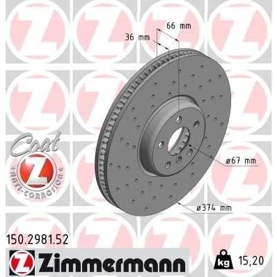 Bilde av ZIMMERMANN 150.2981.52 Bremseskiver 374 36 6/5 5 112 innvendig ventilert, hullet belagt høy karbon BMW: 3 Touring, Sedan