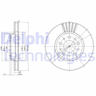 Bilde av DELPHI BG2841 Bremseskiver 280 26 5 ventilert oljet ubehandlet uten hjullager, ABS sensorring VOLVO: XC70 I Cross Country, V70