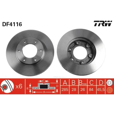 Bilde av TRW DF4116 Bremseskiver 285 28 6 127 ventilert spraylakkert TOYOTA: HIACE 4 Kasten, Bus, 3 Kasten