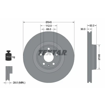 Bilde av TEXTAR PRO+ 92294305 Bremseskiver 345 30 05/06 112 innvendig ventilert belagt høy karbon uten hjulnav AUDI: A6 C7 Allroad