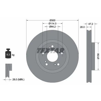 Bilde av TEXTAR PRO 92284603 Bremseskiver 300 28 05/09 114,3 innvendig ventilert belagt uten hjulfestebolt, hjulnav HONDA: ACCORD 8 Kombi,