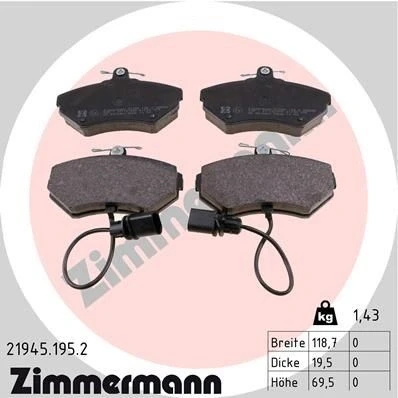 Bilde av ZIMMERMANN 21945.195.2 Bremseklosser inkl. slitasjevarselkontakt Bildet viser leveranseinnholdet AUDI: A4 B7 Avant, B6 B5 Avant