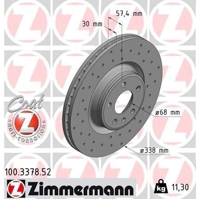 Bilde av ZIMMERMANN SPORT COAT Z 100.3378.52 Bremseskiver 338 30 6/5 5 112 innvendig ventilert, hullet belagt høy karbon AUDI: A4 B9 Allroad, A5 Sportback