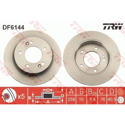Bilde av TRW DF6144 Bremseskiver 258 10 5 114,3 fullt ut spraylakkert HYUNDAI: ix20, KIA: Venga
