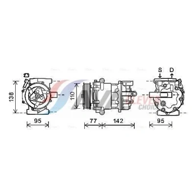 Bilde av Kompressor, klimaanlegg 12V citroën, ford, peugeot OE 1607142080, 1735914, 9676552680