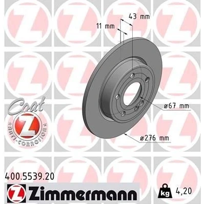 Bilde av ZIMMERMANN 400.5539.20 Bremseskiver 276 11 6/5 5 112 fullt ut belagt MERCEDES BENZ: CLA Coupé, Shooting Brake, A Klasse