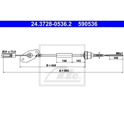 Bilde av ATE 24.3728 0536.2 Koplingskabel FIAT: 500 Hatchback