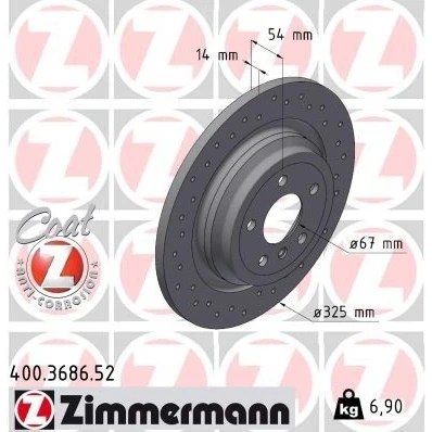 Bilde av ZIMMERMANN Bremseskive MERCEDES BENZ: ML Klasse, GLE SUV 14mm 6/5 5 hull 112mm fullt ut, hullet belagt høy karbon 400.3686.52 1664230012,1664230500