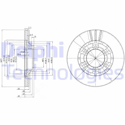 Bilde av DELPHI BG2561 Bremseskiver 277 22 6 ventilert oljet ubehandlet uten hjullager, ABS sensorring MITSUBISHI: PAJERO 2, L300 / Delica III Minibuss