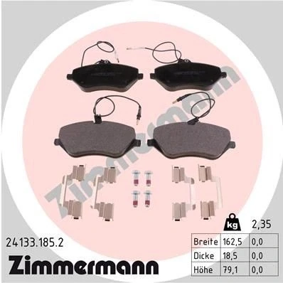 Bilde av ZIMMERMANN 24133.185.2 Bremseklosser inkl. slitasjevarselkontakt med skruer Bildet viser leveranseinnholdet, fjær CITROËN: C5 III Stasjonsvogn