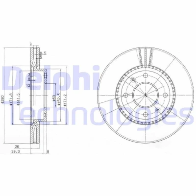 Bilde av DELPHI BG4013 Bremseskiver 280 26 4 ventilert oljet ubehandlet uten hjullager, ABS sensorring