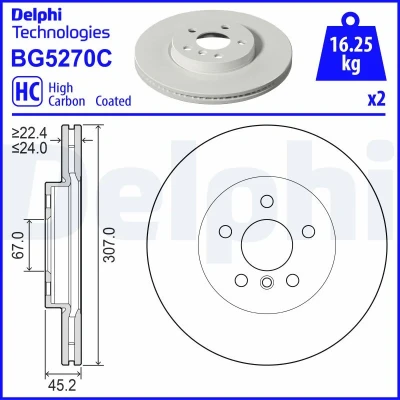 Bilde av DELPHI Bremseskive 307mm 24mm 5 ventilert BG5270C 34106891079 Bremseskiver, Skivebremser