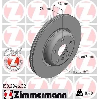 Bilde av ZIMMERMANN FORMULA F COAT Z 150.2946.32 Bremseskiver 345 24 6/5 5 112 innvendig ventilert, todelt bremseskive belagt høy karbon BMW: Touring, 7, X3