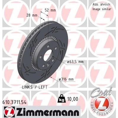 Bilde av ZIMMERMANN 610.3711.54 Bremseskiver 316 28 6/5 5 108 utvendig ventilert, med sliss belagt VOLVO: V60 I, V70 3, XC70 II Stasjonsvogn, FORD: S Max Mk1