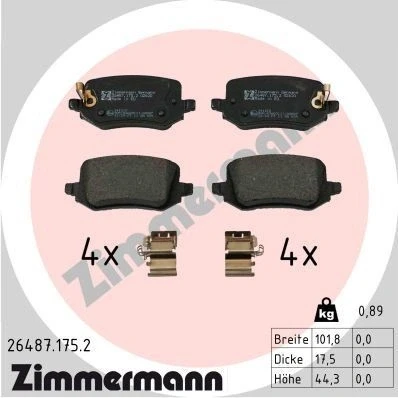 Bilde av ZIMMERMANN Bremseklosser med klemmer glideplate, Bildet viser leveranseinnholdet 26487.175.2