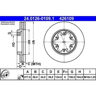 Bilde av ATE 24.0126 0109.1 Bremseskiver 277,0 26,0 6 124,0 ventilert belagt NISSAN: Navara Pick up, TERRANO 2