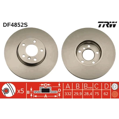 Bilde av TRW DF4852S Bremseskiver 332 29,9 5 120 ventilert spraylakkert høy karbon BMW: X5, X6
