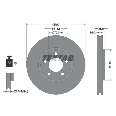 Bilde av TEXTAR 92108200 Bremseskiver 302 28 05/05 114,3 utvendig ventilert uten hjulfestebolt, hjulnav CHRYSLER: VOYAGER 4