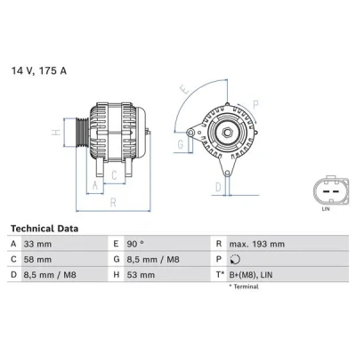 Bilde av BOSCH 0 986 081 850 Dynamo 14V 175A MERCEDES BENZ: C Klasse T modell, Sedan, E Sedan