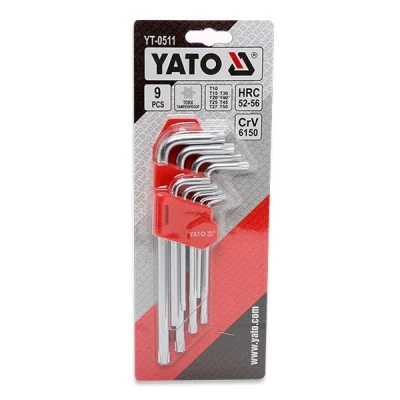 Bilde av YATO YT 0511 Vinkelskrutrekkersett T10 T50 Krom vanadium stål 9