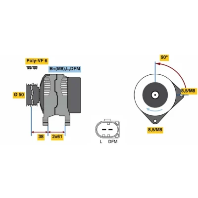 Bilde av BOSCH 0 986 080 970 Dynamo 14V 110A VOLKSWAGEN: Polo V Hatchback, Golf 5, Passat B6 Variant, AUDI: A3 Sportback, A1 Hatchback