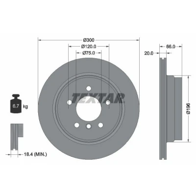 Bilde av TEXTAR PRO 92154903 Bremseskiver 300 20 05/06 120 innvendig ventilert belagt uten hjulfestebolt, hjulnav BMW: 3 Touring, Sedan, X1