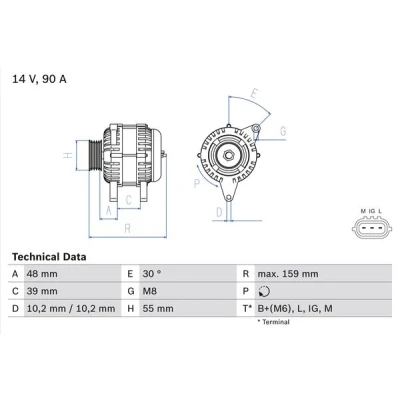 Bilde av BOSCH 0 986 049 211 Dynamo 14V 90A TOYOTA: Yaris I Hatchback