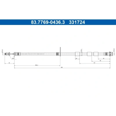 Bilde av ATE 83.7769 0436.3 Bremseslange 430mm M10x1mm FORD: Ecosport Mk2 1.6 Ti VCT, 2.0 4x4, 1.5 TDCi EcoBlue, VCT EcoBlue