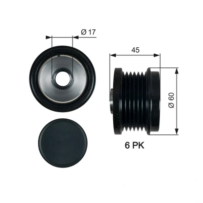 Bilde av GATES OAP7155 Frihjul Dynamo 45 FleetRunner Micro V Stretch Fit FORD: MONDEO 4 Turnier, S Max Mk1, 4, VOLVO: V60 I, V70 3, V50