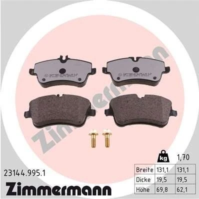 Bilde av ZIMMERMANN 23144.995.1 Bremseklosser klargjort for slitasjeindikator med skruer Bildet viser leveranseinnholdet MERCEDES BENZ: C Klasse T modell