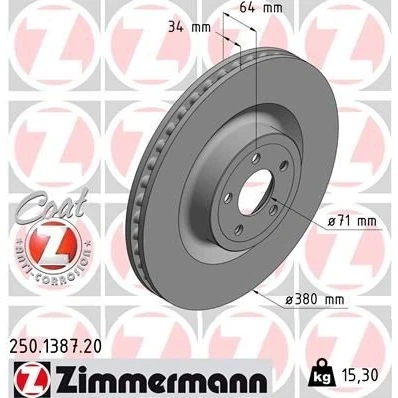 Bilde av ZIMMERMANN COAT Z 250.1387.20 Bremseskiver 380 34 5/5 5 114 innvendig ventilert belagt høy karbon FORD USA: Mustang Mk6 Coupé