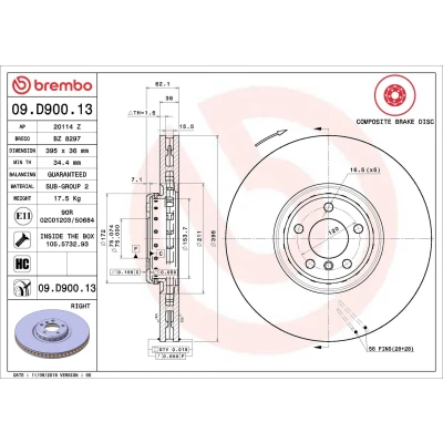 Bilde av BREMBO 09.D900.13 Bremseskiver 395 36 5 innvendig ventilert, todelt bremseskive belagt høy karbon med skruer BMW: X5, X6