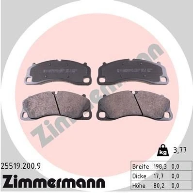 Bilde av ZIMMERMANN 25519.200.9 Bremseklosser klargjort for slitasjeindikator Bildet viser leveranseinnholdet PORSCHE: 911 Coupé, Cabrio, 718 Cayman Coupé