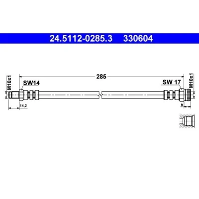 Bilde av ATE 24.5112 0285.3 Bremseslange 285 M10x1 CITROËN: C25 Flatvogn lastebil/Chassis, Minibuss, FIAT: Ducato I lastebil/Chassis