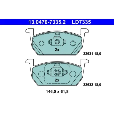 Bilde av ATE 13.0470 7335.2 Bremseklosser ikke klargjort for slitasjeindikator, ekskl. slitasjevarselkontakt VOLKSWAGEN: Polo VI, T Cross, SEAT: IBIZA 5