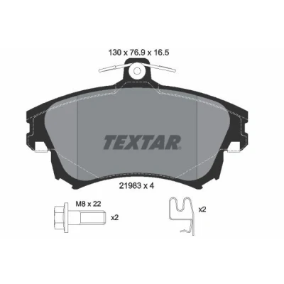 Bilde av TEXTAR 2198304 Bremseklosser med akustisk slitasjevarsel bremsecaliperskruer MITSUBISHI: COLT 6, Carisma Sedan, Hatchback, VOLVO: S40 I