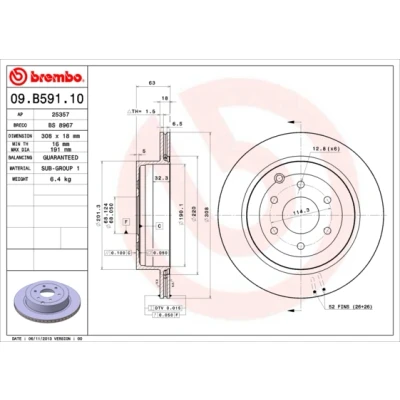 Bilde av BREMBO 09.B591.10 Bremseskiver 308 18 6 innvendig ventilert NISSAN: Pathfinder 3