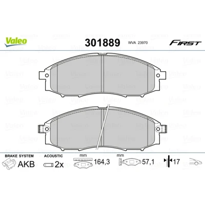 Bilde av VALEO 301889 Bremseklosser FIRST framaksel inkl. slitasjevarselkontakt uten antiskrike blikk NISSAN: Navara Pick up, NP300 up