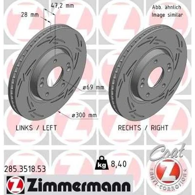 Bilde av ZIMMERMANN 285.3518.53 Bremseskiver 300 28 7/5 5 114 innvendig ventilert, med sliss belagt KIA: Sportage III, Optima / K5 Sportswagon, CARENS 4