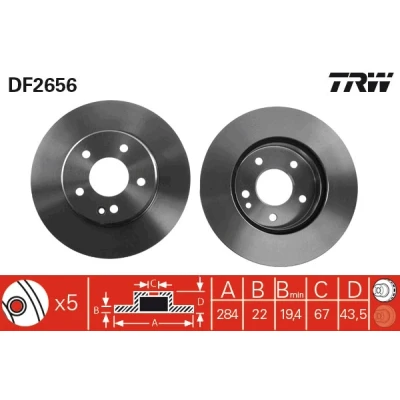 Bilde av TRW DF2656 Bremseskiver 284 22 5 112 ventilert spraylakkert MERCEDES BENZ: C Klasse Sedan, T modell